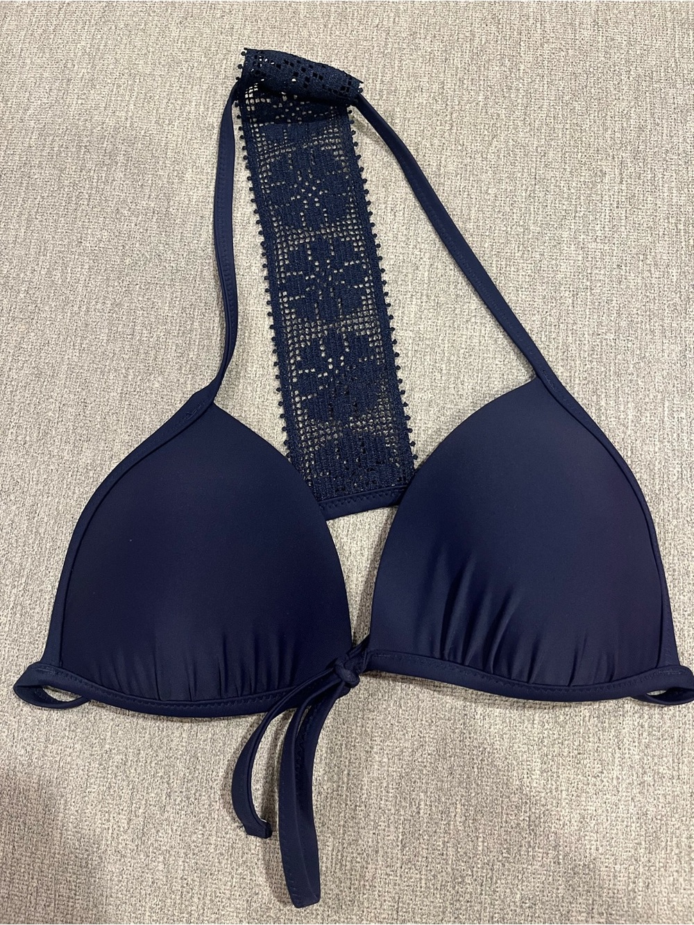 Aerie Navy Crochet-Back Halter Bikini Top - Women Swim - Picture 1 of 2